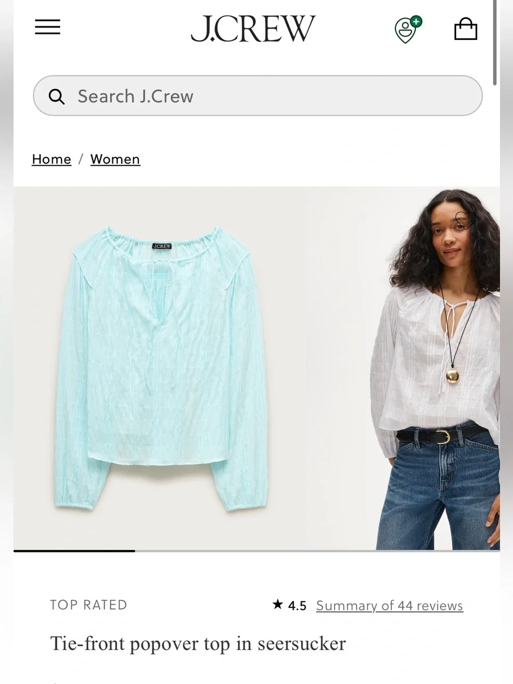 J. Crew Light Aqua Tie-Front Seersucker Popover